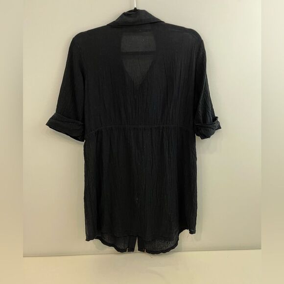 Vintage Black Crepe Beach Coverup Gold Trim Large - Picture 5 of 5